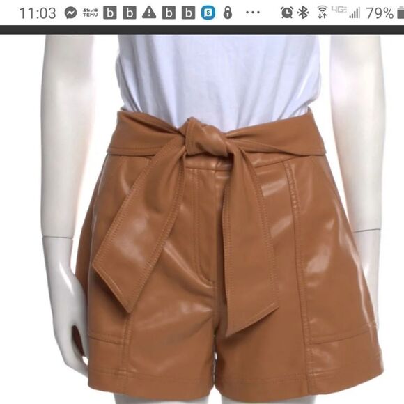 Brown faux leather shorts with bow tie. New with tags - Picture 15 of 15